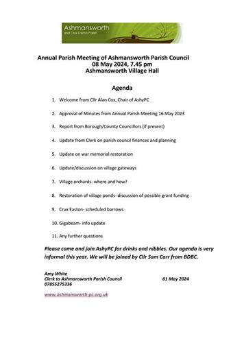 - Ashy PC Annual Meeting and Annual Parish Meeting